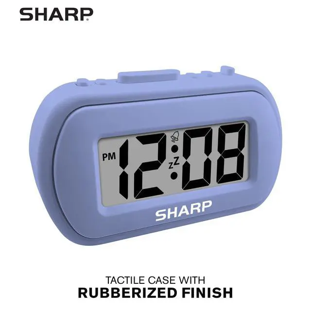 Alt view image 2 of 7 - Digital Alarm Clock Tactile Case with Soft Rubberized Finish - Battery Operated Blue Backlight on Demand Ascending Alarm Easy to Use Lavender