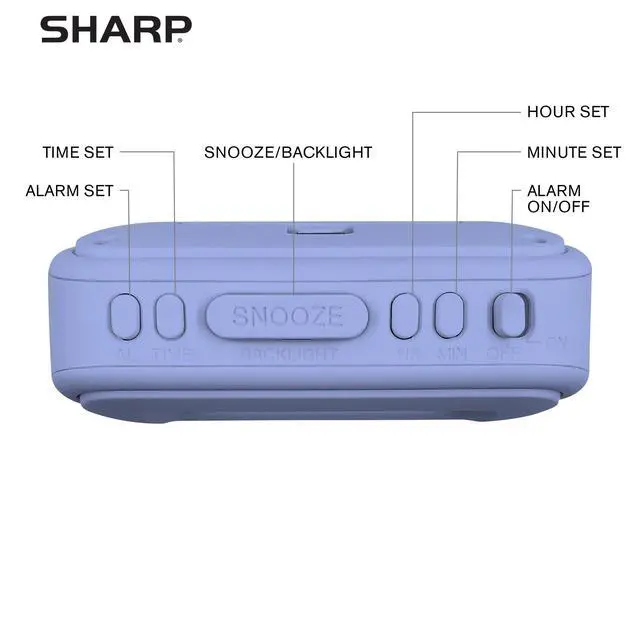 Alt view image 4 of 7 - Digital Alarm Clock Tactile Case with Soft Rubberized Finish - Battery Operated Blue Backlight on Demand Ascending Alarm Easy to Use Lavender