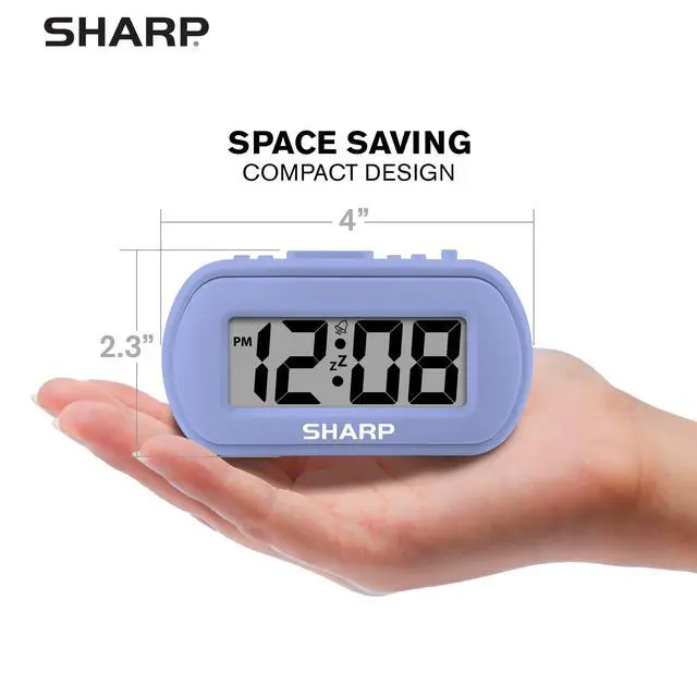 Alt view image 6 of 7 - Digital Alarm Clock Tactile Case with Soft Rubberized Finish - Battery Operated Blue Backlight on Demand Ascending Alarm Easy to Use Lavender