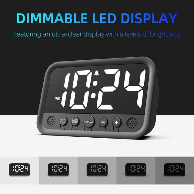 Alt view image 3 of 7 - Small LED Digital Clock for Bedroom, Loud Alarm Clock for Heavy Sleepers Adults, Teens | Plug-In Electric Desk Clock | Simple Bedside Nightstand Clock with Adjustable Volume/Brightness/Snooze White
