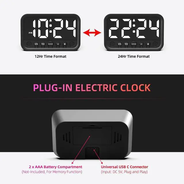 Alt view image 4 of 7 - Small LED Digital Clock for Bedroom, Loud Alarm Clock for Heavy Sleepers Adults, Teens | Plug-In Electric Desk Clock | Simple Bedside Nightstand Clock with Adjustable Volume/Brightness/Snooze White