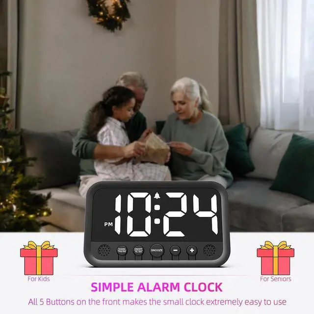 Alt view image 5 of 7 - Small LED Digital Clock for Bedroom, Loud Alarm Clock for Heavy Sleepers Adults, Teens | Plug-In Electric Desk Clock | Simple Bedside Nightstand Clock with Adjustable Volume/Brightness/Snooze White