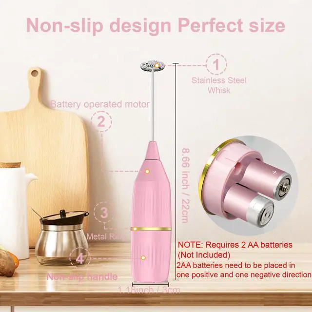Alt view image 2 of 6 - Handheld Milk Frother Wand, Pink | For Coffee, For Matcha, For Latte & Cappuccino, For Hot Chocolate & Egg