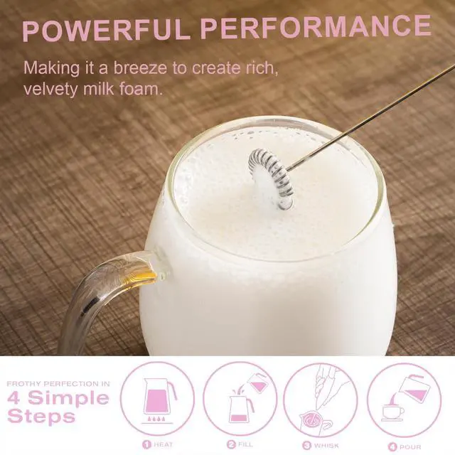 Alt view image 3 of 6 - Handheld Milk Frother Wand, Pink | For Coffee, For Matcha, For Latte & Cappuccino, For Hot Chocolate & Egg