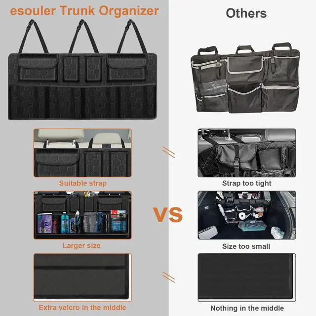 Alt view image 2 of 7 - Car Trunk Organizer, Super Capacity Backseat Car Organizer for SUV/Truck/MPV(42"*18"), Hanging Car Storage Organizer with 8 Pocekts, Car Accessories for Women and Men- Black