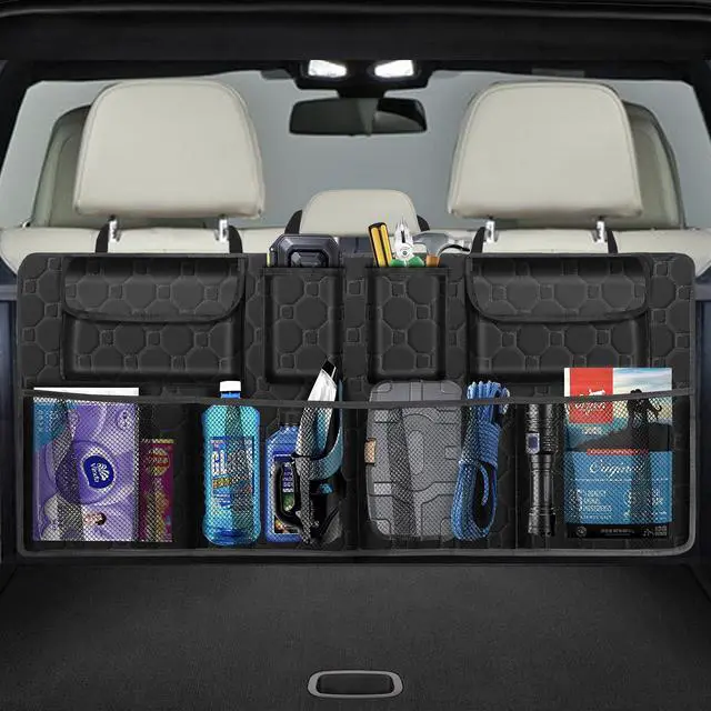 Main image of Car Trunk Organizer, Super Capacity Backseat Car Organizer for SUV/Truck/MPV(42"*18"), Hanging Car Storage Organizer with 8 Pocekts, Car Accessories for Women and Men- Black