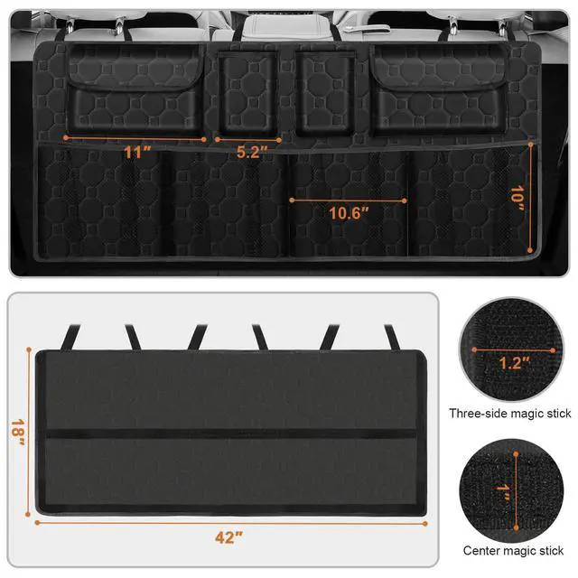 Alt view image 3 of 7 - Car Trunk Organizer, Super Capacity Backseat Car Organizer for SUV/Truck/MPV(42"*18"), Hanging Car Storage Organizer with 8 Pocekts, Car Accessories for Women and Men- Black