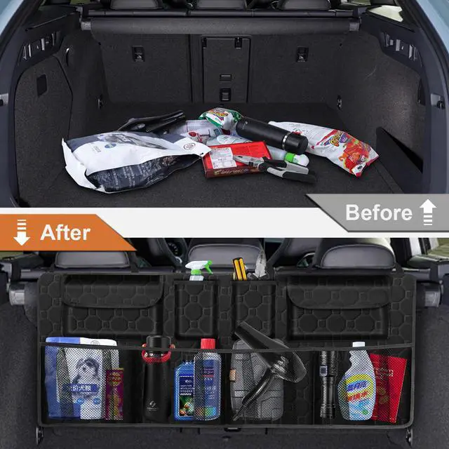 Alt view image 4 of 7 - Car Trunk Organizer, Super Capacity Backseat Car Organizer for SUV/Truck/MPV(42"*18"), Hanging Car Storage Organizer with 8 Pocekts, Car Accessories for Women and Men- Black