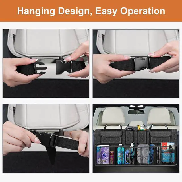 Alt view image 6 of 7 - Car Trunk Organizer, Super Capacity Backseat Car Organizer for SUV/Truck/MPV(42"*18"), Hanging Car Storage Organizer with 8 Pocekts, Car Accessories for Women and Men- Black