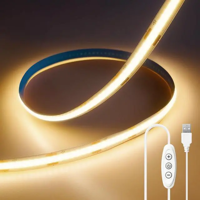 Main image of 6.56FT/2M COB LED Strip Light, Warm White 3000K USB LED Tape Lights, 640LEDs CRI93+Flexible Dimmable Light Strip for TV Backlight, Cabinet Lighting, Mirror, Bedroom Decor