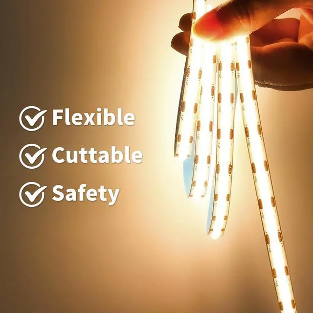 Alt view image 6 of 7 - 6.56FT/2M COB LED Strip Light, Warm White 3000K USB LED Tape Lights, 640LEDs CRI93+Flexible Dimmable Light Strip for TV Backlight, Cabinet Lighting, Mirror, Bedroom Decor