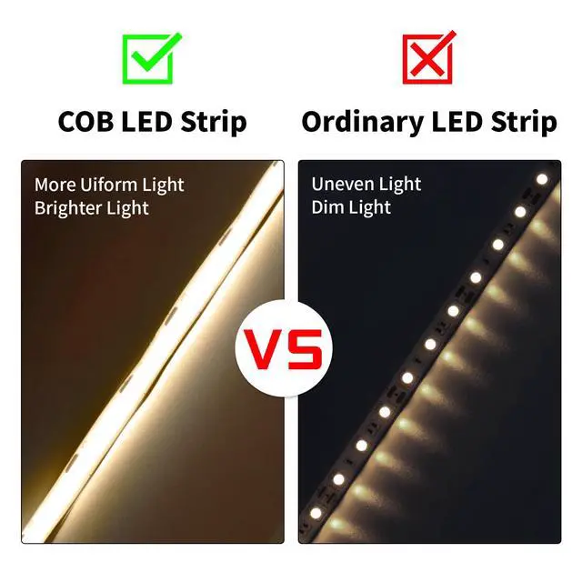 Alt view image 3 of 7 - 6.56FT/2M COB LED Strip Light, Warm White 3000K USB LED Tape Lights, 640LEDs CRI93+Flexible Dimmable Light Strip for TV Backlight, Cabinet Lighting, Mirror, Bedroom Decor