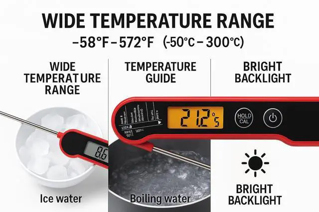 Alt view image 2 of 7 - Ultra Fast Waterproof Thermometer with Backlight, Foldable Probe & Magnetic Back Commercial-Grade Instant Read for Grilling, Cooking, BBQ, Smoker, Kitchen Use
