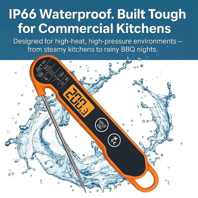 Alt view image 4 of 7 - Ultra Fast Waterproof Thermometer with Backlight, Foldable Probe & Magnetic Back Commercial-Grade Instant Read for Grilling, Cooking, BBQ, Smoker, Kitchen Use