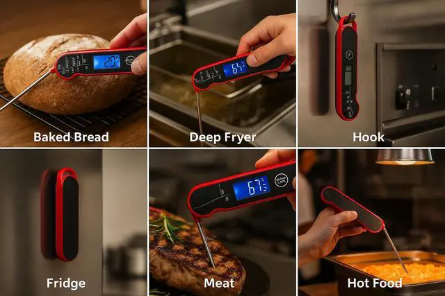 Alt view image 6 of 7 - Ultra Fast Waterproof Thermometer with Backlight, Foldable Probe & Magnetic Back Commercial-Grade Instant Read for Grilling, Cooking, BBQ, Smoker, Kitchen Use