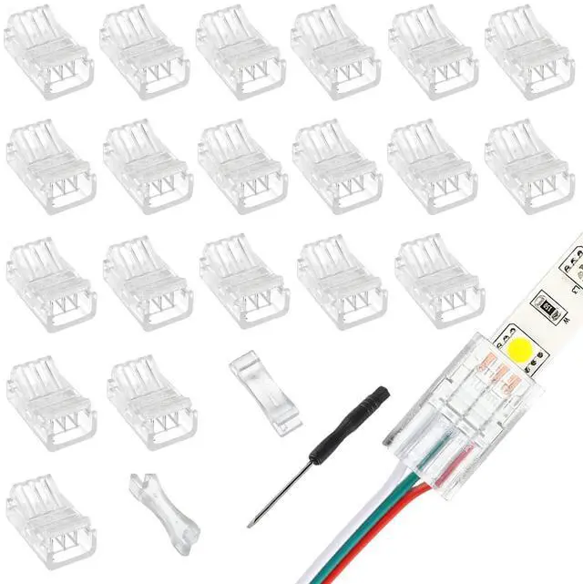 Main image of 3 Pin 10 mm LED Strip Connector LED Light Connector Strip to Wire Quick Connector RGB Lights Adapter Clear Unwired Gapless Track Lighting Connector for 5050 LED RGB Strip Light(20pcs)