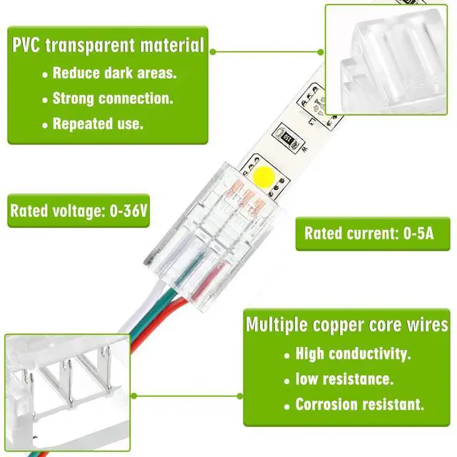 Alt view image 3 of 7 - 3 Pin 10 mm LED Strip Connector LED Light Connector Strip to Wire Quick Connector RGB Lights Adapter Clear Unwired Gapless Track Lighting Connector for 5050 LED RGB Strip Light(20pcs)