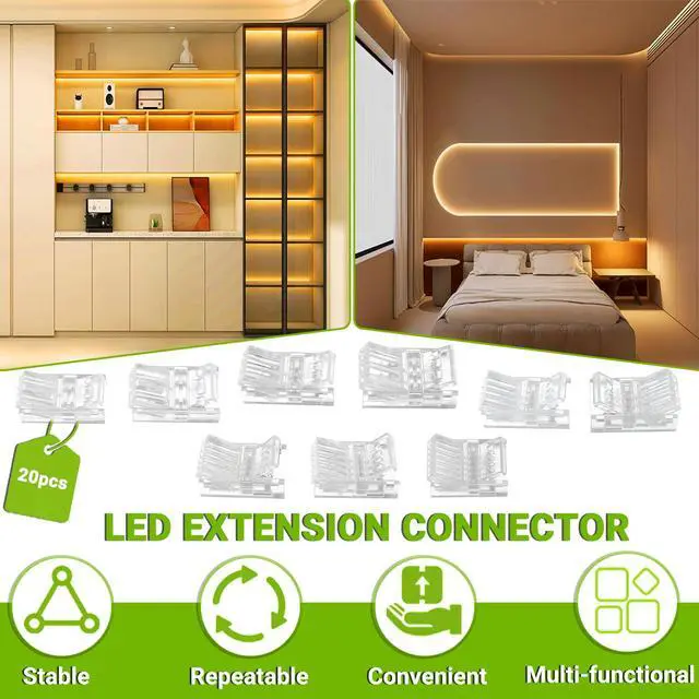 Alt view image 6 of 7 - 3 Pin 10 mm LED Strip Connector LED Light Connector Strip to Wire Quick Connector RGB Lights Adapter Clear Unwired Gapless Track Lighting Connector for 5050 LED RGB Strip Light(20pcs)