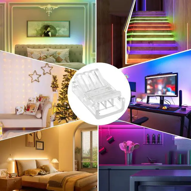 Alt view image 7 of 7 - 3 Pin 10 mm LED Strip Connector LED Light Connector Strip to Wire Quick Connector RGB Lights Adapter Clear Unwired Gapless Track Lighting Connector for 5050 LED RGB Strip Light(20pcs)