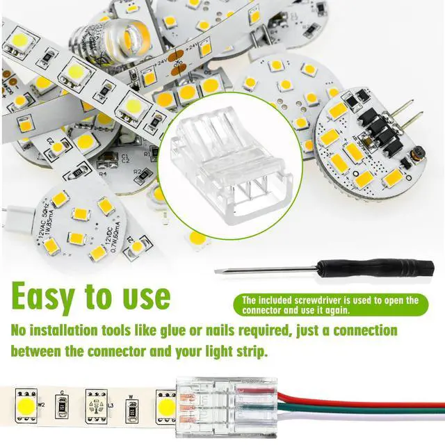Alt view image 4 of 7 - 3 Pin 10 mm LED Strip Connector LED Light Connector Strip to Wire Quick Connector RGB Lights Adapter Clear Unwired Gapless Track Lighting Connector for 5050 LED RGB Strip Light(20pcs)