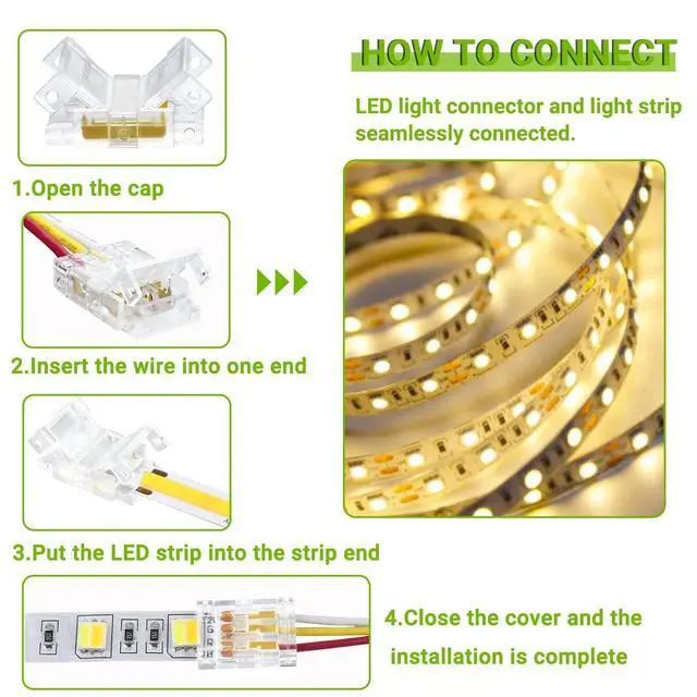 Alt view image 5 of 7 - 3 Pin 10 mm LED Strip Connector LED Light Connector Strip to Wire Quick Connector RGB Lights Adapter Clear Unwired Gapless Track Lighting Connector for 5050 LED RGB Strip Light(20pcs)
