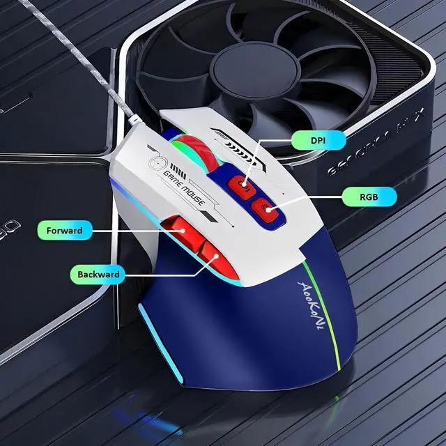 Alt view image 3 of 7 - Wired Gaming Mouse, Gaming Mouse with RGB Backlit, 7200DPI Adjustable, PC Gaming Mice with 7 rogrammable Macro Buttonsg, Ergonomic Mouse Gamer for PC, Desktop, MacLaptop, Chromebook. (Blue)