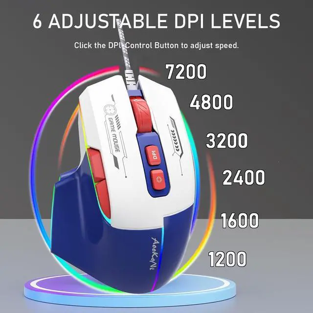 Alt view image 4 of 7 - Wired Gaming Mouse, Gaming Mouse with RGB Backlit, 7200DPI Adjustable, PC Gaming Mice with 7 rogrammable Macro Buttonsg, Ergonomic Mouse Gamer for PC, Desktop, MacLaptop, Chromebook. (Blue)