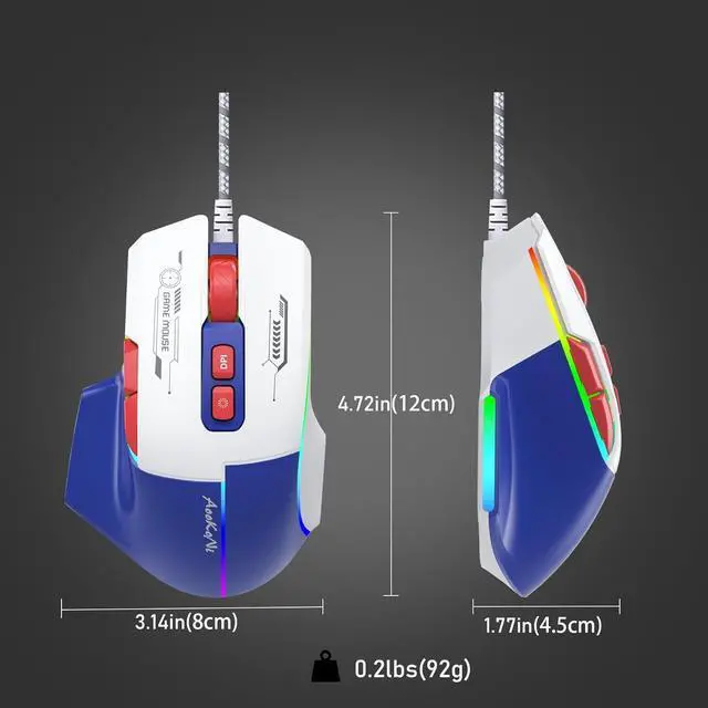 Alt view image 7 of 7 - Wired Gaming Mouse, Gaming Mouse with RGB Backlit, 7200DPI Adjustable, PC Gaming Mice with 7 rogrammable Macro Buttonsg, Ergonomic Mouse Gamer for PC, Desktop, MacLaptop, Chromebook. (Blue)