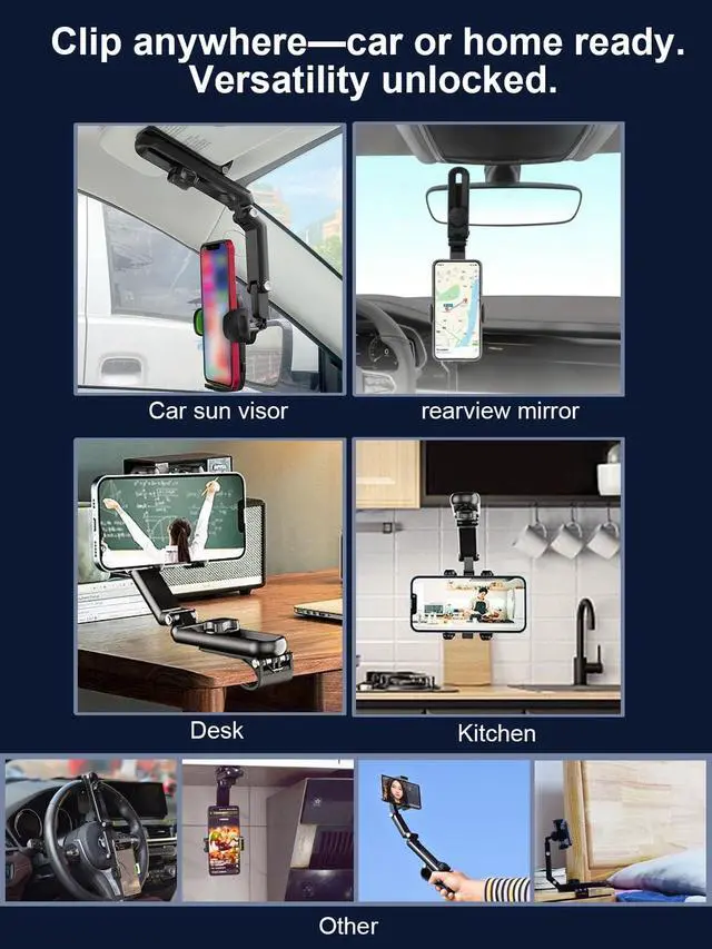 Alt view image 4 of 7 - Sun Visor Phone Holder, UPGRADE Base Support360° Rotatable Rearview Car Visor Phone Holder, Cell Phone Holder Compatible with All 4-7 Inch Phone (Perfect Angle for Photographing Yourself Driving)