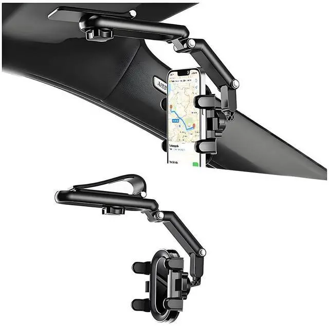 Main image of Car Sun Visor Phone Holder, 1080° Rotatable Rear View Mirror Cell Phone Mount with Extendable Arm, Adjustable Automotive Interior Smartphone Clip, Universal for Vehicles (Black)