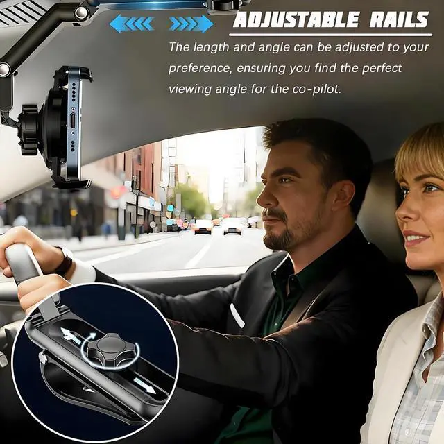 Alt view image 3 of 6 - Car Sun Visor Phone Holder, 1080° Rotatable Rear View Mirror Cell Phone Mount with Extendable Arm, Adjustable Automotive Interior Smartphone Clip, Universal for Vehicles (Black)