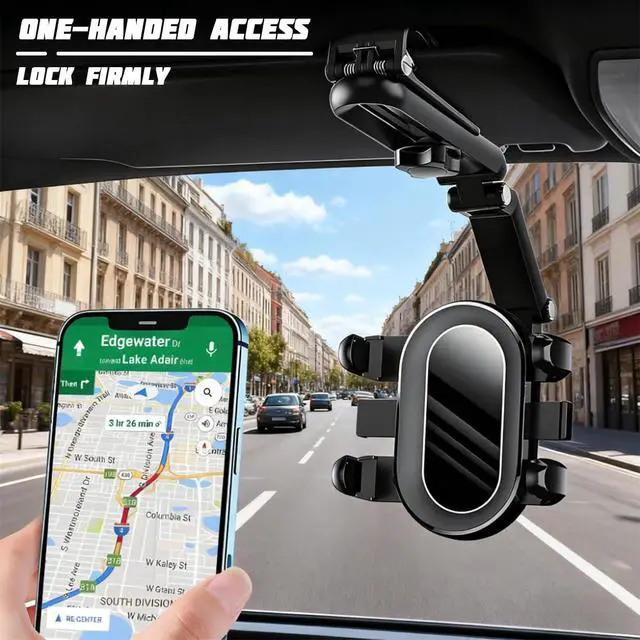 Alt view image 4 of 6 - Car Sun Visor Phone Holder, 1080° Rotatable Rear View Mirror Cell Phone Mount with Extendable Arm, Adjustable Automotive Interior Smartphone Clip, Universal for Vehicles (Black)