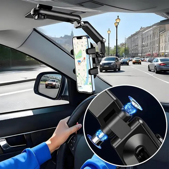 Alt view image 6 of 6 - Car Sun Visor Phone Holder, 1080° Rotatable Rear View Mirror Cell Phone Mount with Extendable Arm, Adjustable Automotive Interior Smartphone Clip, Universal for Vehicles (Black)