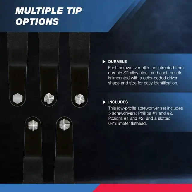 Alt view image 3 of 6 - 01323A Ultra Low Profile Offset Screwdriver Set | 5-Piece | S2 Steel | Phillips, Pozidriv, and Slotted