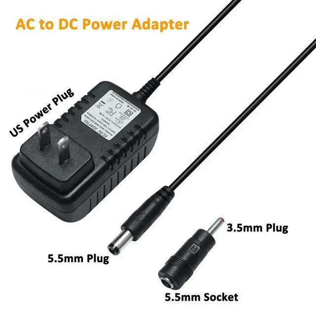 Alt view image 4 of 6 - 12V 2A Power Supply 5.5mmx2.5mm and 3.5mmx1.35mm Tip AC to DC Adapter 100-240V to 12vdc Power Cord 4ft 12 Volt 2amp 24W 5.5x2.5mm 3.5x1.35mm for CCTV Camera LED Light Router (Not 5.5x2.1mm)