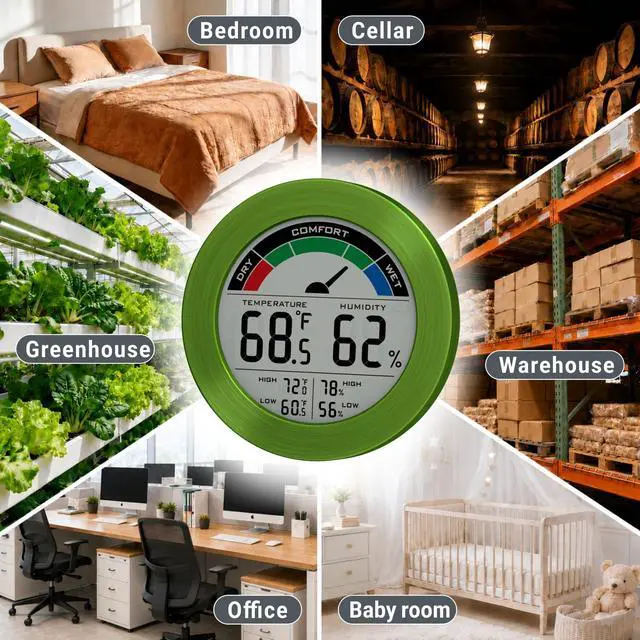 Alt view image 7 of 7 - Digital Hygrometer Indoor Thermometer Humidity Meter Room Temperature Humidity Monitor, Metal Frame with Brushed Stainless Finish, DM9442 (Green Stainless)