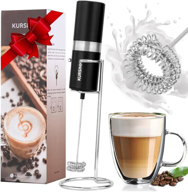 Main image of Powerful Milk Frother Handheld Battery Operated, Double Whisk Foam Frother Maker with Stainless Steel Stand, Drink Mixer For Coffee, Lattes, Matcha, Cappuccino (13000RPM Battery Operated)