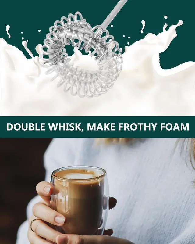 Alt view image 3 of 6 - Powerful Milk Frother Handheld Battery Operated, Double Whisk Foam Frother Maker with Stainless Steel Stand, Drink Mixer For Coffee, Lattes, Matcha, Cappuccino (13000RPM Battery Operated)