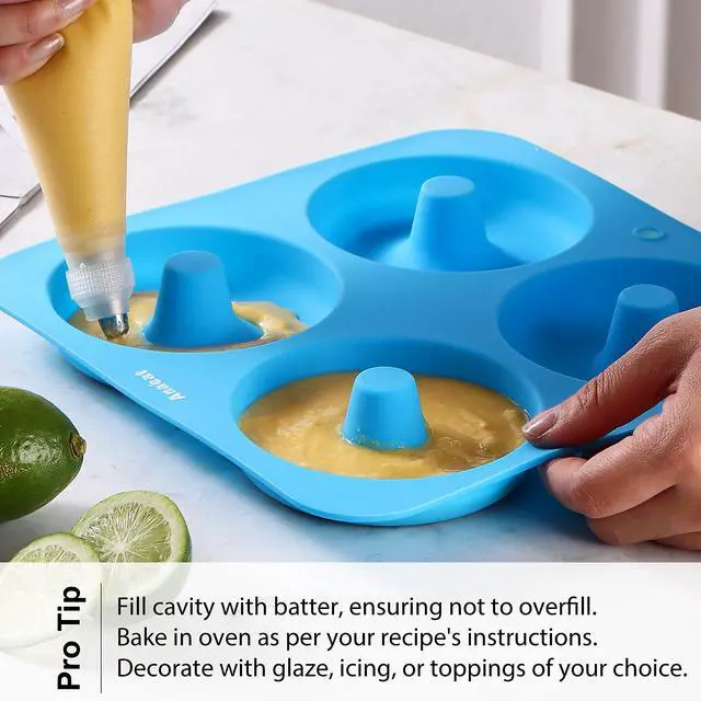 Alt view image 2 of 7 - Full Size Donut Baking Pans 3 Pack, Big Size 4 Inch Silicone Baking Mold, Just Pop Out! Non Stick 6-Cavity Doughnut Trays for Bagels Donuts Cake Biscuit - BPA Free & Dishwasher Safe (3 colors)