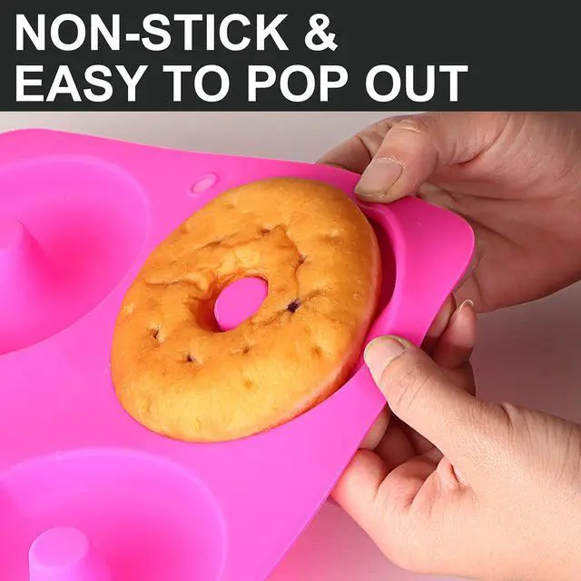 Alt view image 3 of 7 - Full Size Donut Baking Pans 3 Pack, Big Size 4 Inch Silicone Baking Mold, Just Pop Out! Non Stick 6-Cavity Doughnut Trays for Bagels Donuts Cake Biscuit - BPA Free & Dishwasher Safe (3 colors)