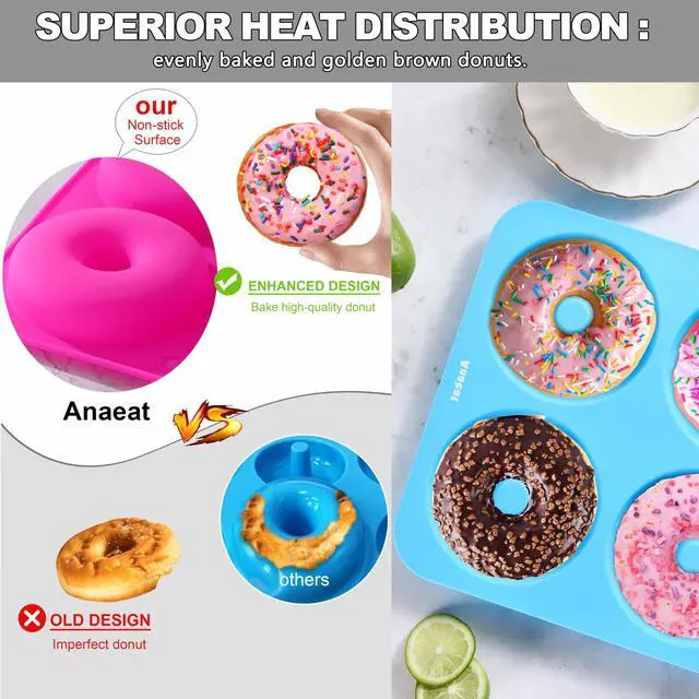 Alt view image 4 of 7 - Full Size Donut Baking Pans 3 Pack, Big Size 4 Inch Silicone Baking Mold, Just Pop Out! Non Stick 6-Cavity Doughnut Trays for Bagels Donuts Cake Biscuit - BPA Free & Dishwasher Safe (3 colors)