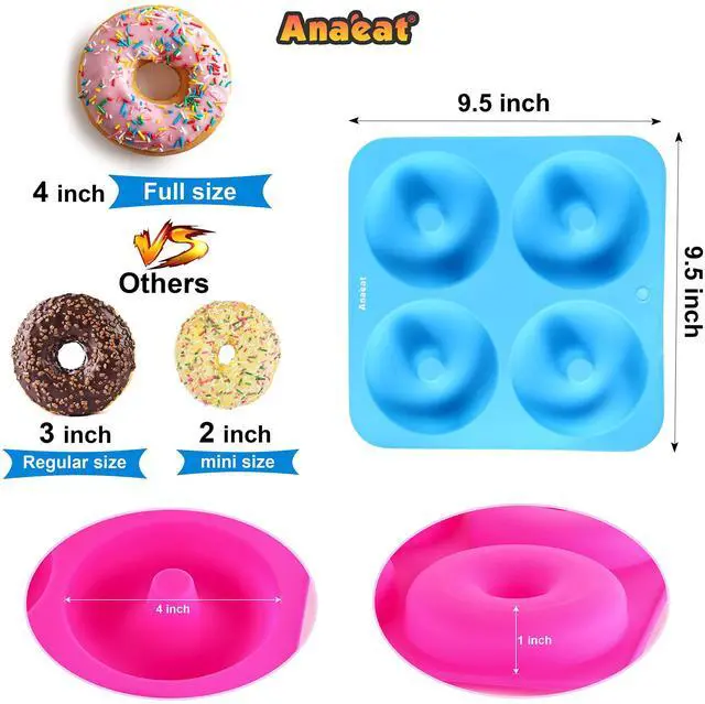 Alt view image 5 of 7 - Full Size Donut Baking Pans 3 Pack, Big Size 4 Inch Silicone Baking Mold, Just Pop Out! Non Stick 6-Cavity Doughnut Trays for Bagels Donuts Cake Biscuit - BPA Free & Dishwasher Safe (3 colors)