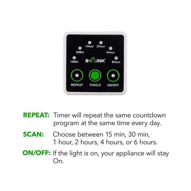 Alt view image 5 of 6 - Smart Digital Countdown Timer, Repeat Cycle Timer with 3-Prong Grounded Outlet for Lamps, Light and Home Appliances, 15A/1875W ½ HP