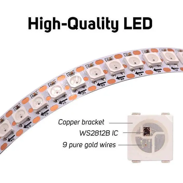 Alt view image 3 of 7 - WS2812B LED Strip Individual Addressable Light SMD 5050 144Pixels RGB Pixel Strip DC5V (3.2FT 144LEDS Non-Waterproof, Black PCB)