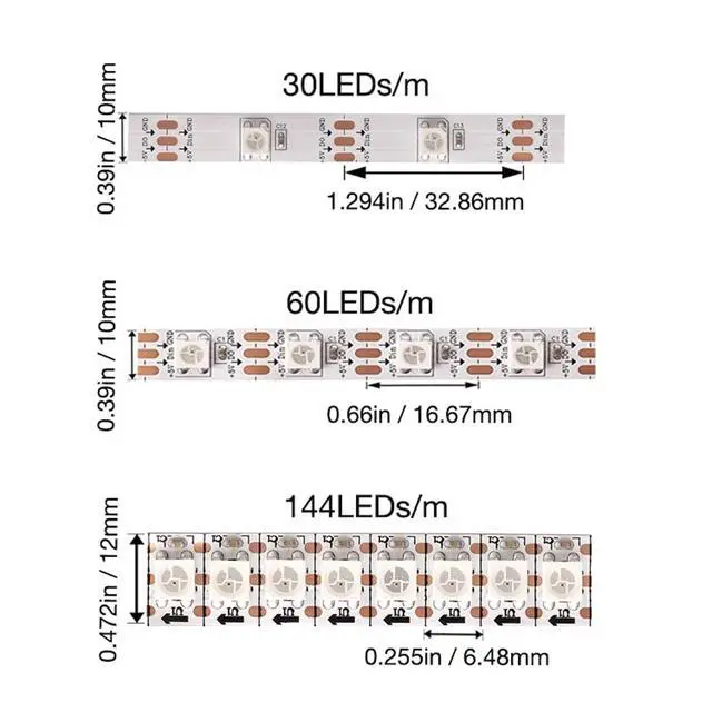 Alt view image 5 of 7 - WS2812B LED Strip Individual Addressable Light SMD 5050 144Pixels RGB Pixel Strip DC5V (3.2FT 144LEDS Non-Waterproof, Black PCB)