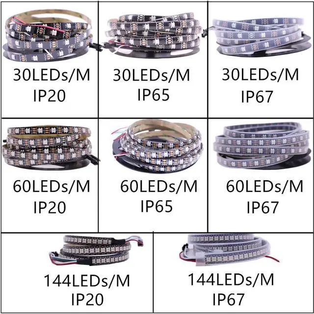 Alt view image 7 of 7 - WS2812B LED Strip Individual Addressable Light SMD 5050 144Pixels RGB Pixel Strip DC5V (3.2FT 144LEDS Non-Waterproof, Black PCB)