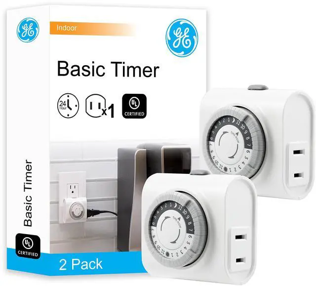 Main image of 24Hour Mechanical Outlet Timer Switch, Single Polarized Plugin Control for Indoor Lighting, Lamps, Christmas Trees and Seasonal Decor (2 Pack), 56177