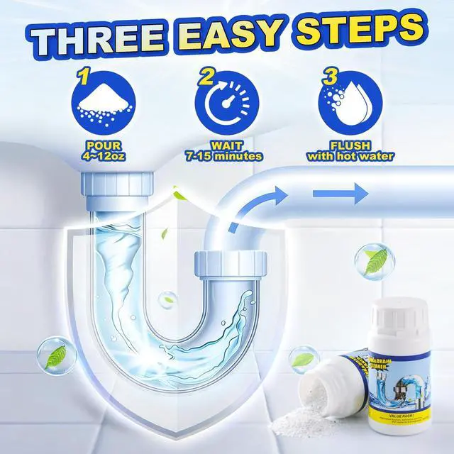 Alt view image 4 of 6 - Sink Drain Cleaner Powder,Pipeline Dredging Agent Powder Fast Foaming Clog Remover & Preventive Maintenance for Kitchen Sinks, Bathroom Showers & Toilets,Clogged Drain Remover (220g)