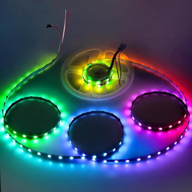Main image of WS2812B LED Strip, 5mm Width Super Narrow RGB Addressable Light Strip 6.6ft 120 LEDs Programmable Dream Color Digital Pixel Rope Light 5V for Home Theater Bedroom Bar Decor