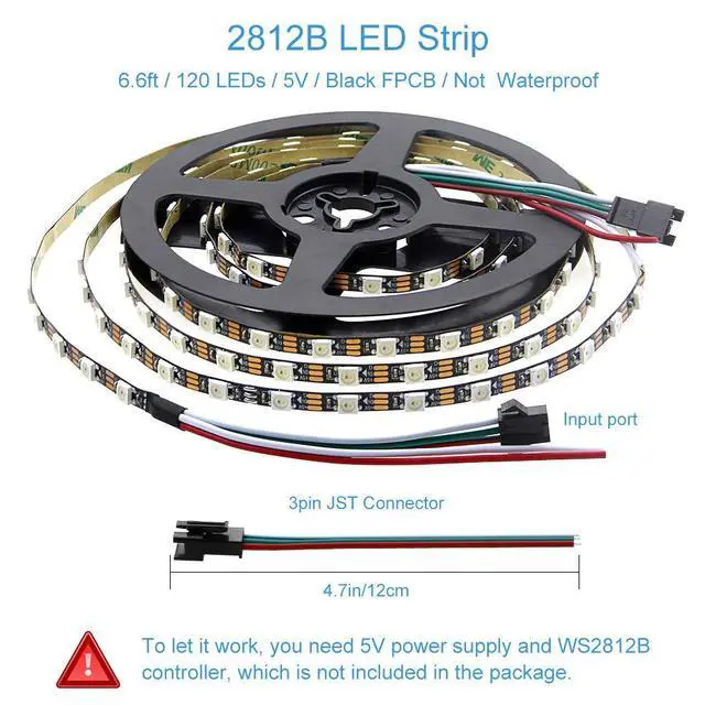 Alt view image 3 of 7 - WS2812B LED Strip, 5mm Width Super Narrow RGB Addressable Light Strip 6.6ft 120 LEDs Programmable Dream Color Digital Pixel Rope Light 5V for Home Theater Bedroom Bar Decor